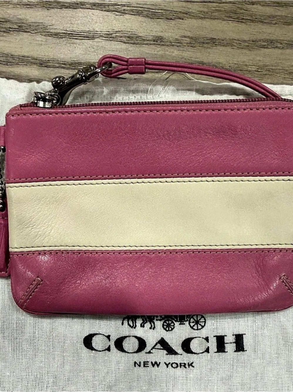 Coach Leather Color Block Wristlet in Pink & White